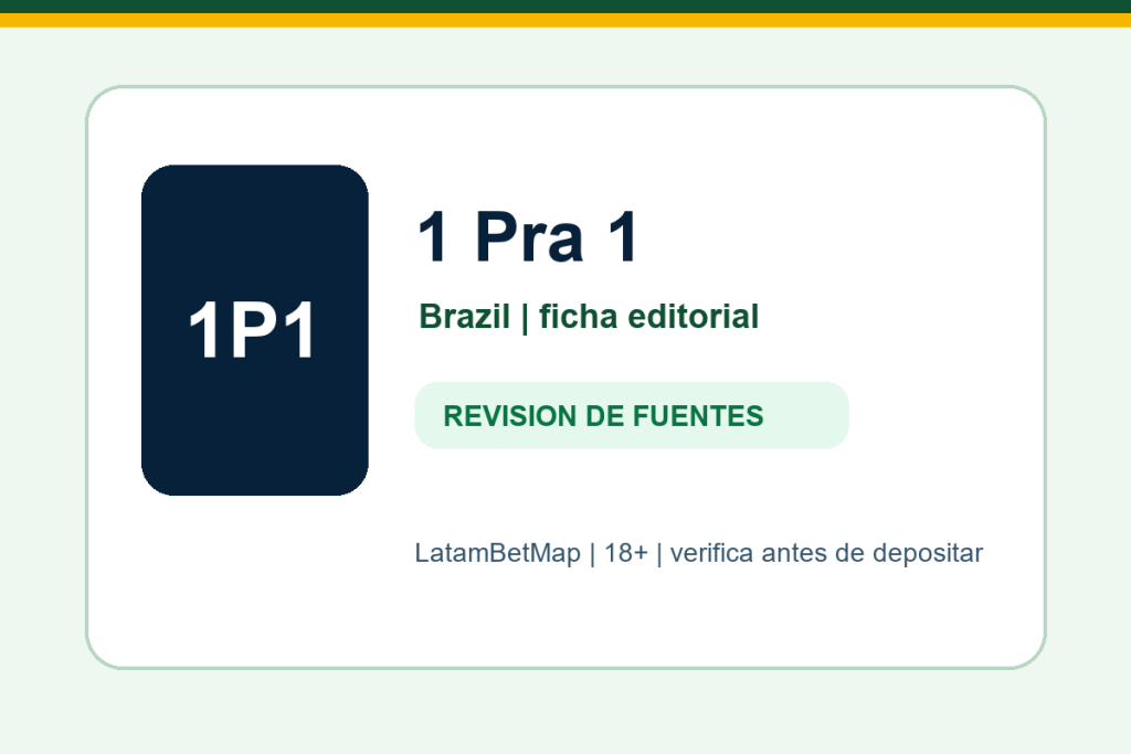 Ficha editorial de 1 Pra 1 para Brazil en LatamBetMap