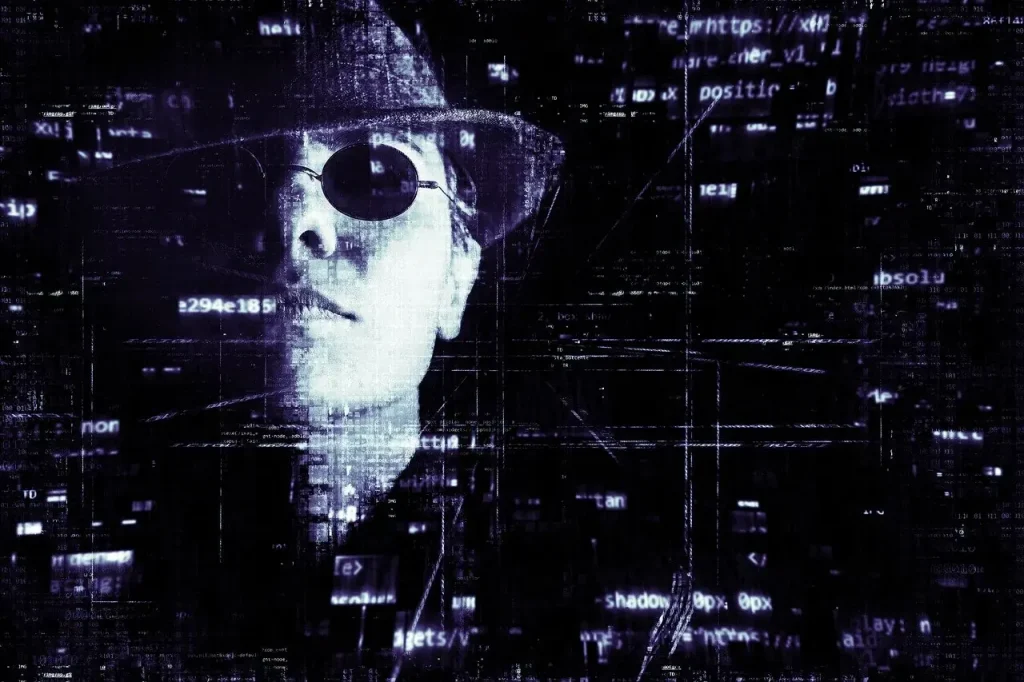 Ilustración de seguridad digital, con un escudo protegiendo datos y símbolos de fraude en el fondo.