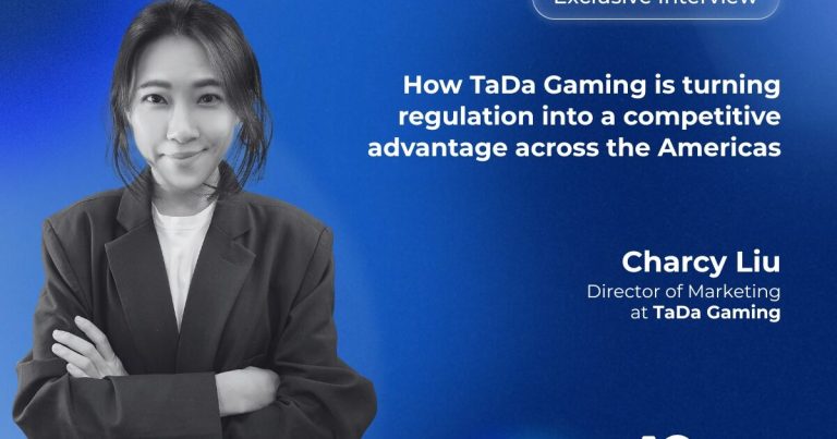 Charcy Liu, Director of Marketing at TaDa Gaming, speaking at an industry event.
