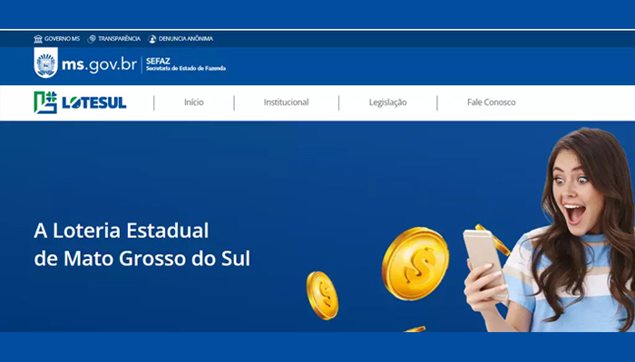 Ilustração de bilhetes de loteria e moedas, representando a Loteria Estadual de Mato Grosso do Sul (Lotesul).